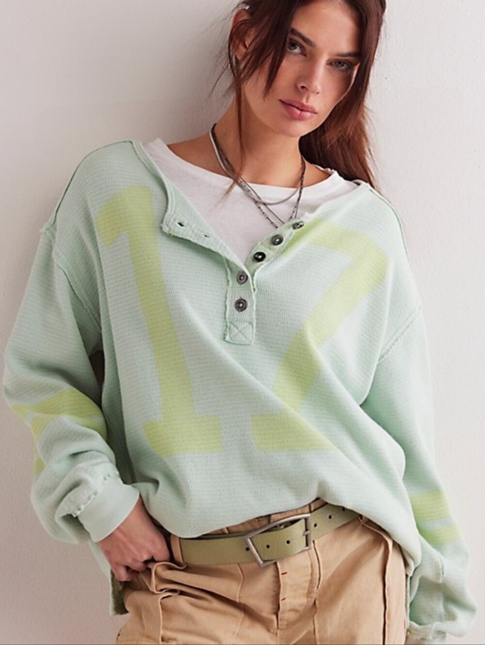 Free People Charlie Long Sleeve Graphic Tee  OceanView Oversized Medium NWT Rare